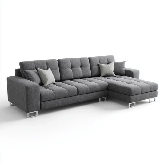 Divano angolare 4 posti grigio in poliestere a L 280 x 170 x 85 cm