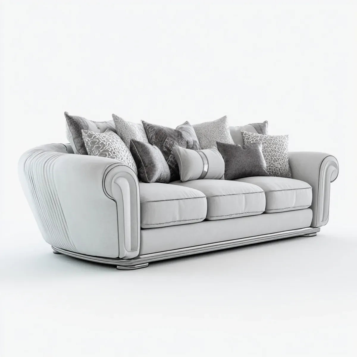 Divano 3 posti grigio chiaro 230 x 100 x 90 cm in velluto di poliestere rettangolare