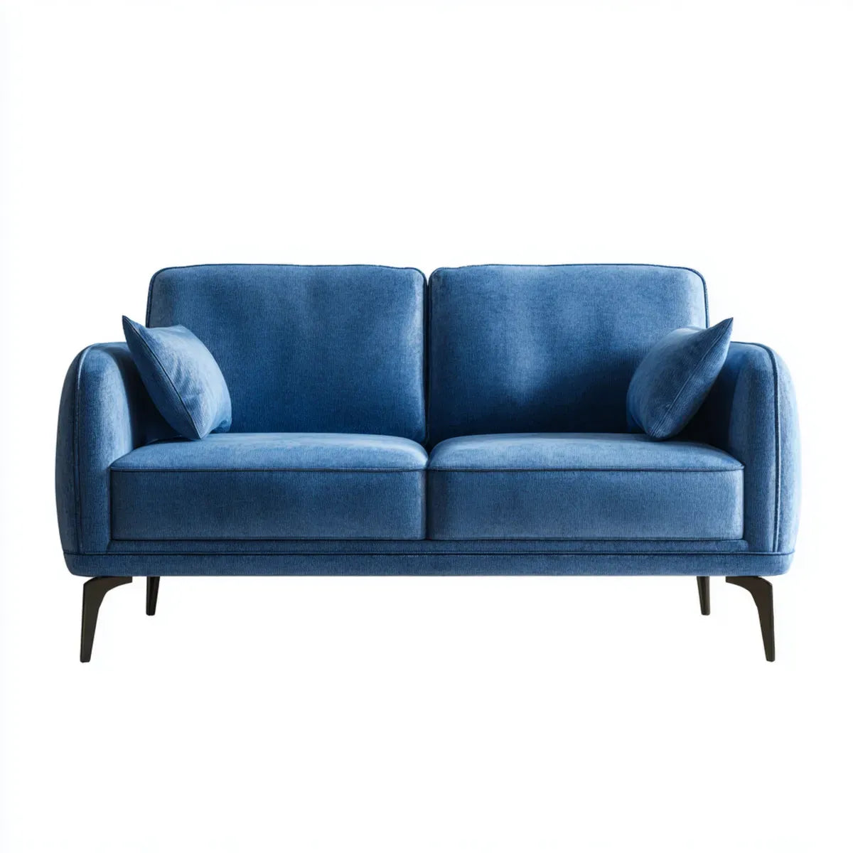 Divano 2 posti blu 160 x 85 x 85 cm in poliestere effetto velluto con piedi in acciaio forma rettangolare