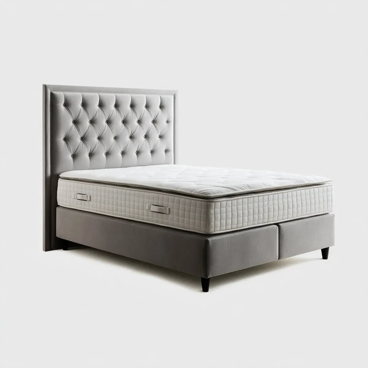 Letto matrimoniale con materasso grigio 180 x 200 cm rivestito in velluto di poliestere con testiera capitonné rettangolare