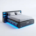 Letto matrimoniale contenitore nero in similpelle PU con LED blu 180 x 200 cm rettangolare