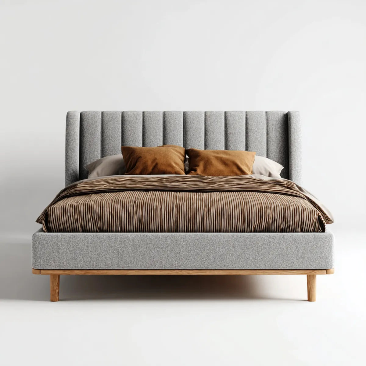 Letto matrimoniale imbottito grigio rettangolare 160 x 200 cm in poliestere con gambe in legno massello