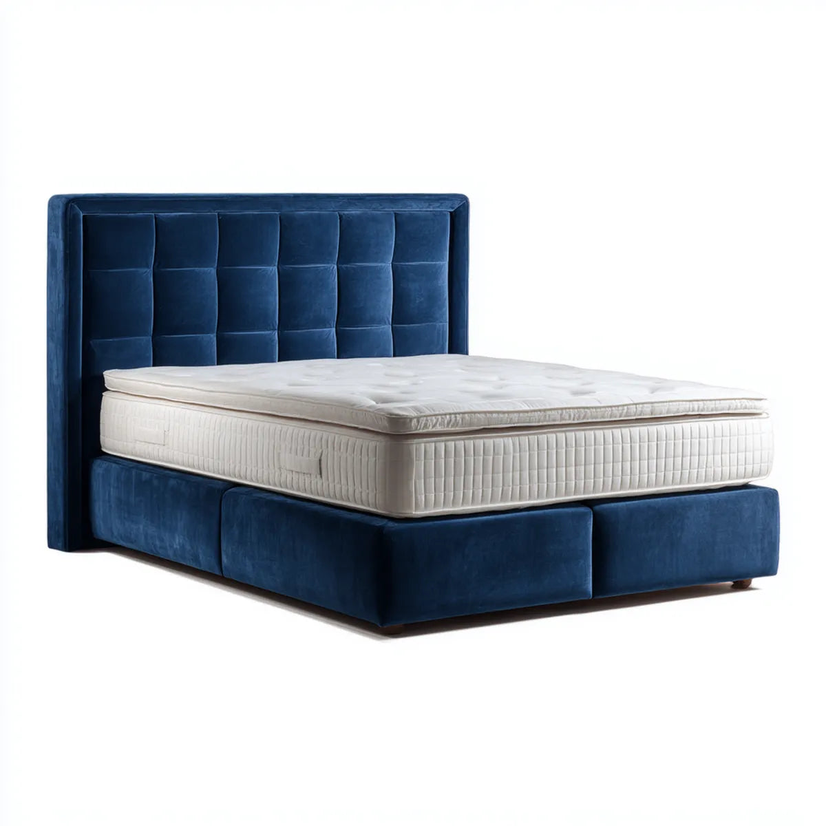 Letto matrimoniale imbottito blu navy con materasso 180 x 200 cm velluto di poliestere rettangolare