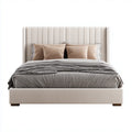 Letto matrimoniale imbottito beige 160 x 200 cm in poliestere con testiera rettangolare a pannelli verticali