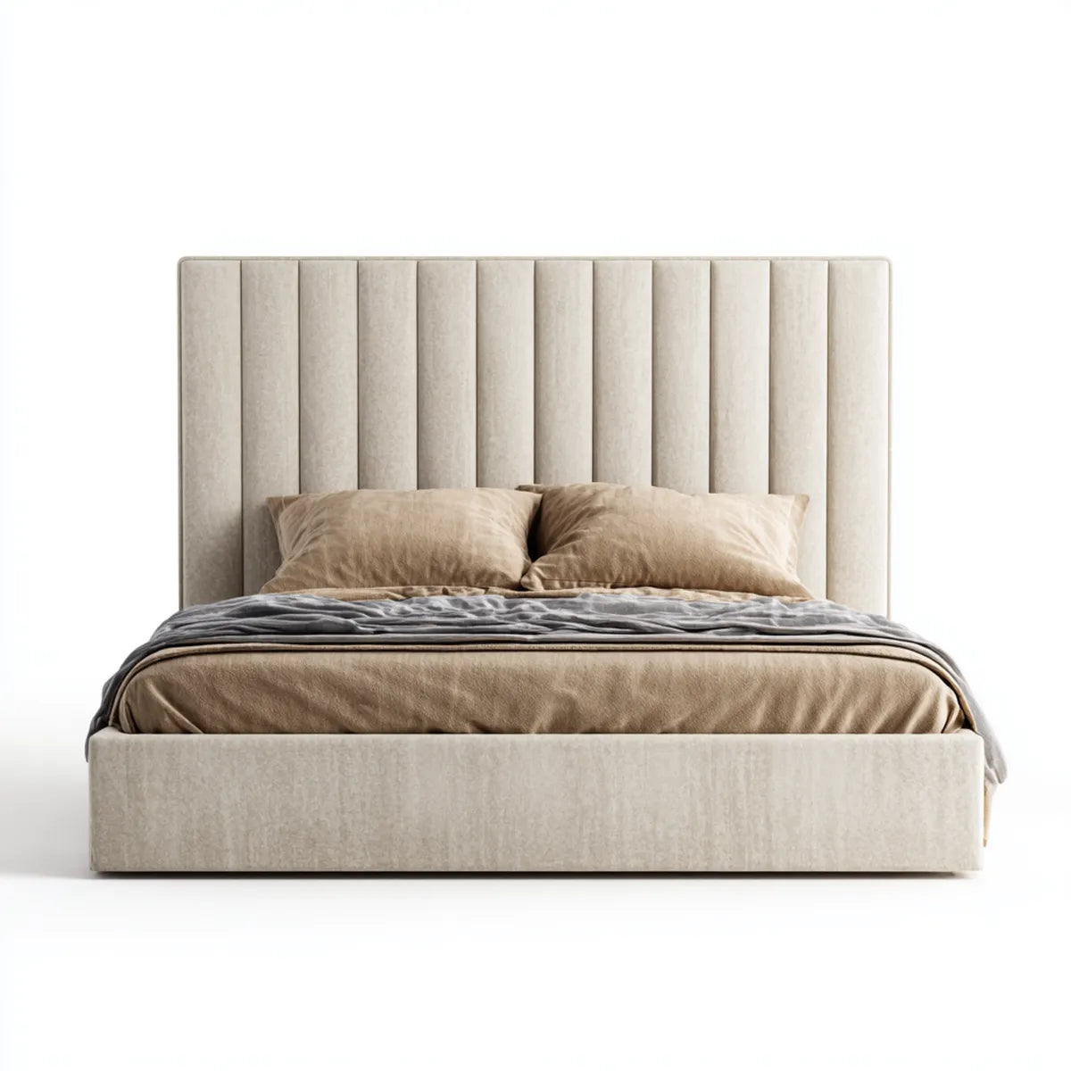 Letto matrimoniale imbottito beige 160 x 200 cm in poliestere rettangolare