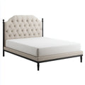 Letto matrimoniale imbottito beige e nero 160 x 200 cm in poliestere e legno massello con testiera capitonné