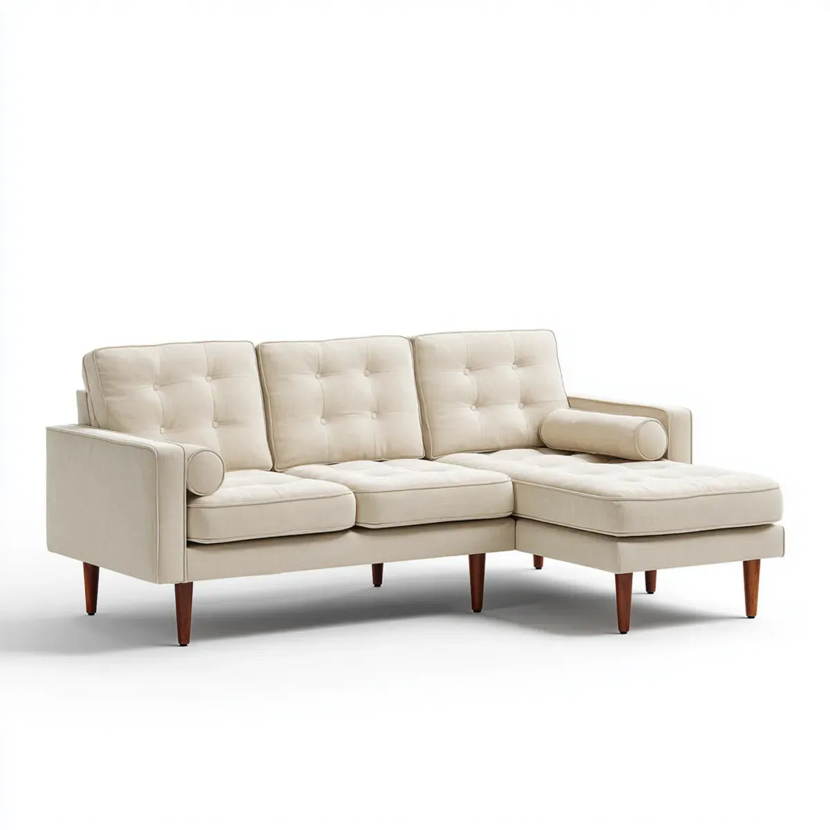 Divano angolare 3 posti con chaise longue destra avorio 210 x 145 x 85 cm rivestimento in poliuretano forma a L
