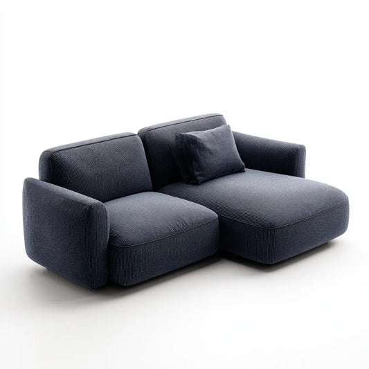 Divano modulare 2 posti con chaise longue blu scuro in velluto a coste 190 x 95 x 75 cm