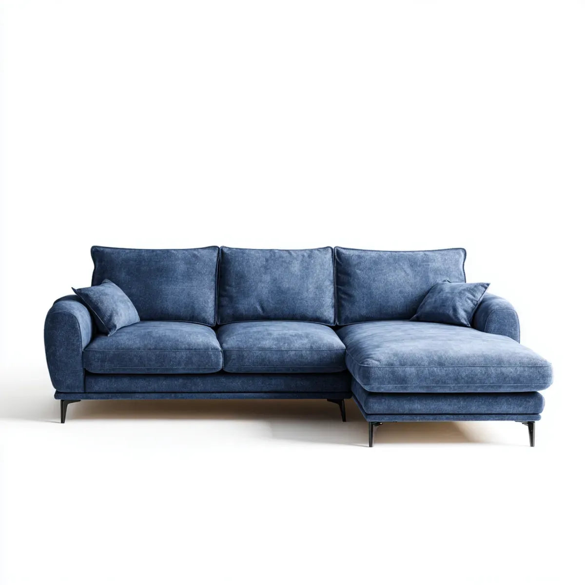 Divano angolare con chaise longue destra blu in velluto di poliestere 280 x 160 x 85 cm