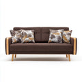 Divano 3 posti marrone 210 x 85 x 88 cm in poliestere e legno massello rettangolare con 4 cuscini