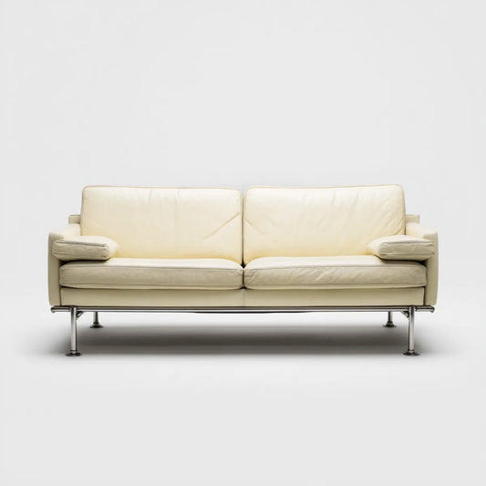 Divano 2 posti avorio 180 x 85 x 82 cm in pelle sintetica PU rettangolare