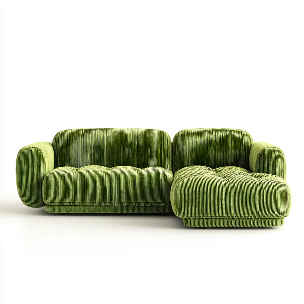 Divano angolare 3 posti verde oliva in velluto a coste di poliestere a L 250 x 155 x 78 cm