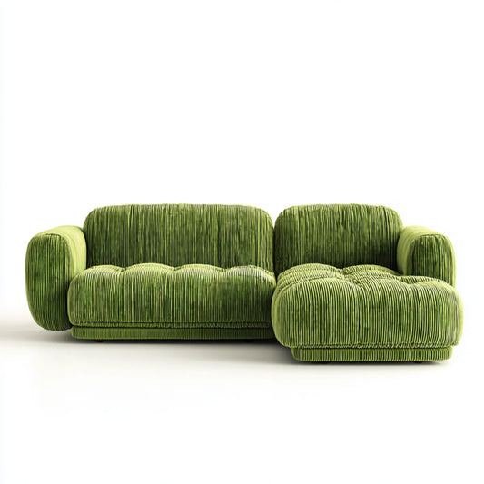 Divano angolare 3 posti verde oliva in velluto a coste di poliestere a L 250 x 155 x 78 cm